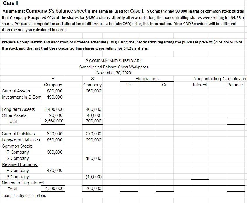 shown for P and S Company is to be used for Case