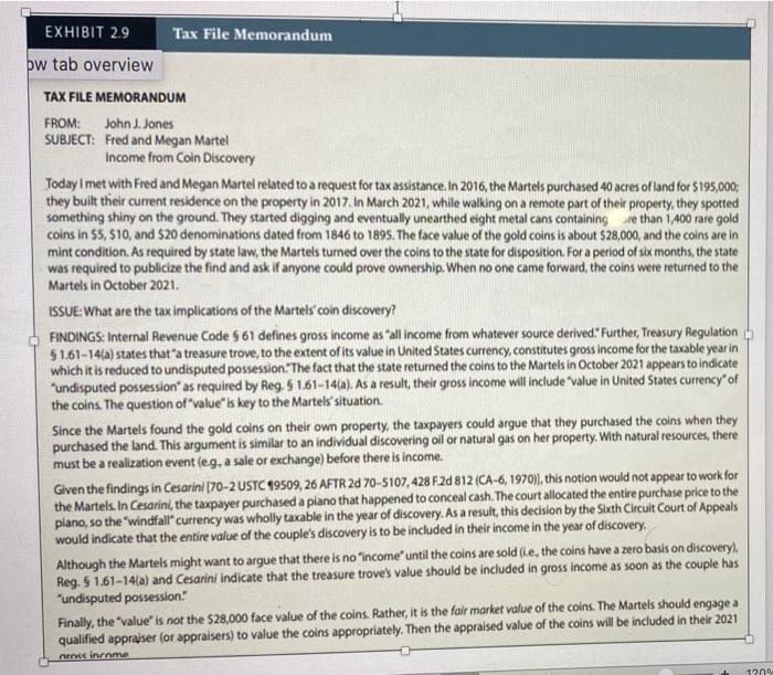 the tax research material in Chapter 2. Your solution should include a