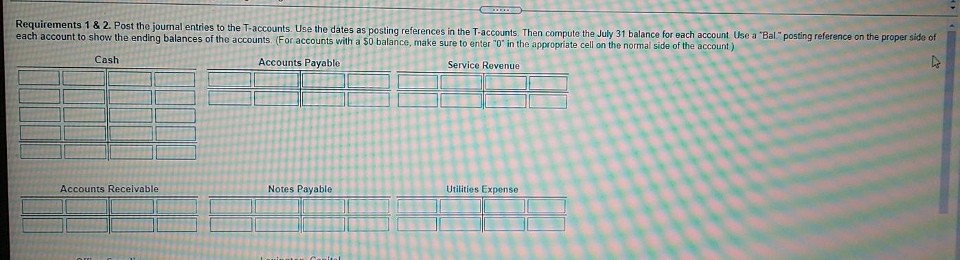 Credit Jul. 2 Cash 13,000 13,000 Lexington, Capital Owner contribution Utilities Expense