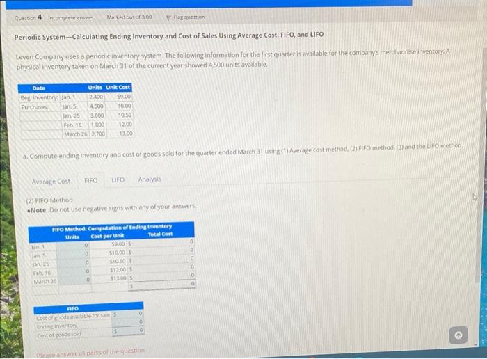 Periodic System-Calculating Ending inventory and Cost of Sales Using Average Cost, FIFO,