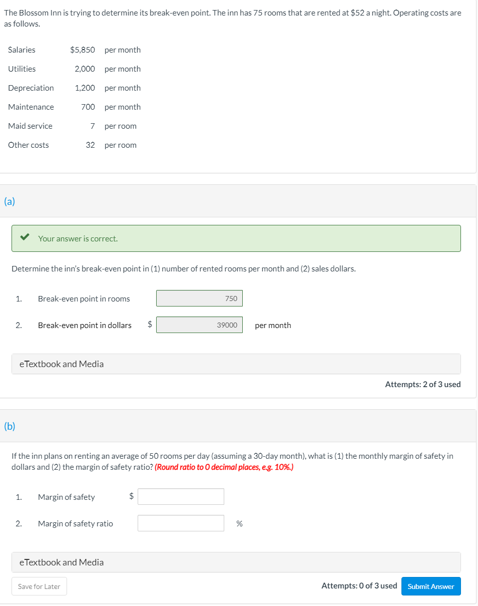 will upvote if correct, please answer part (b) The Blossom Inn