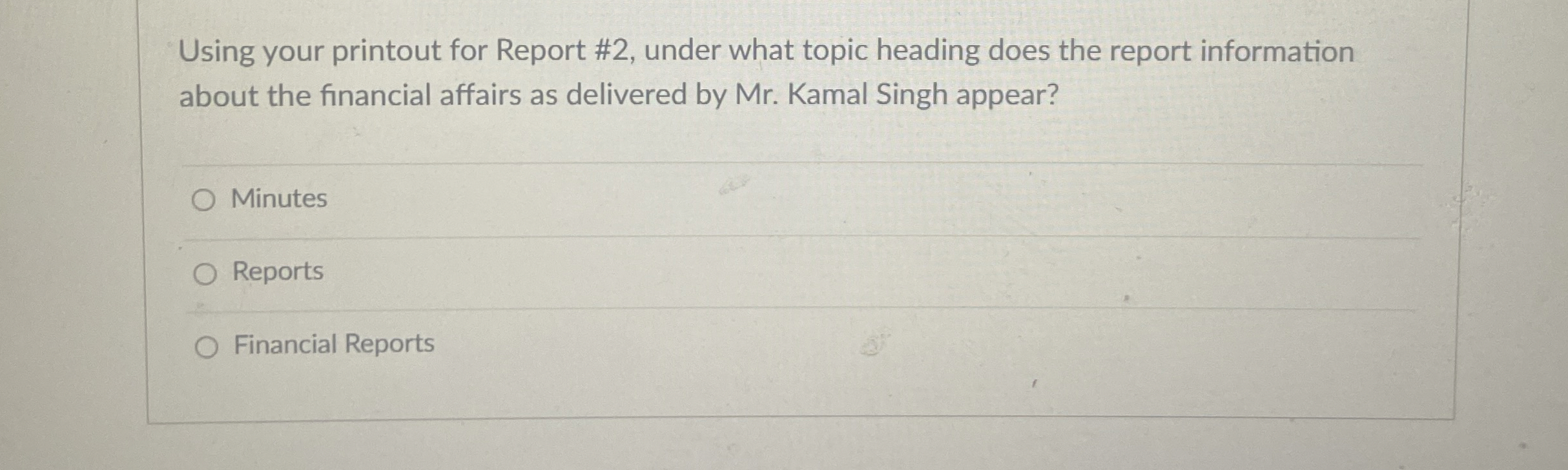  Using your printout for Report #2, under what topic heading does