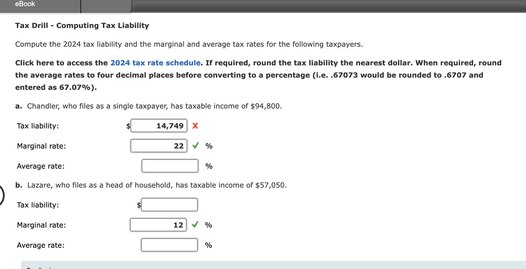  Tax Drill - Computing Tax Liability Compute the 2024 tax liability