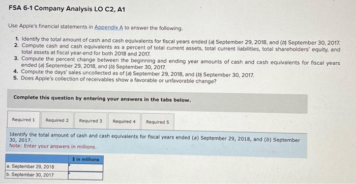  Use Apple's financial statements in Appendix A to answer the following.