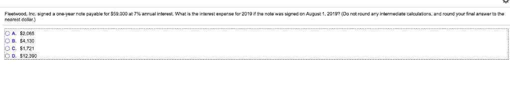  Fleet d nc. signed a one-year note payable or S 59.000