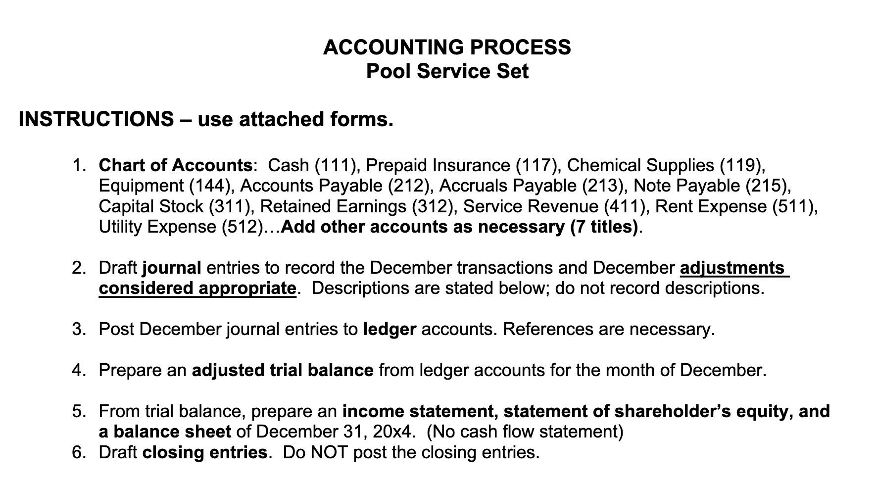 Please create the full balance sheet, income sheet, shareholder statement and closing