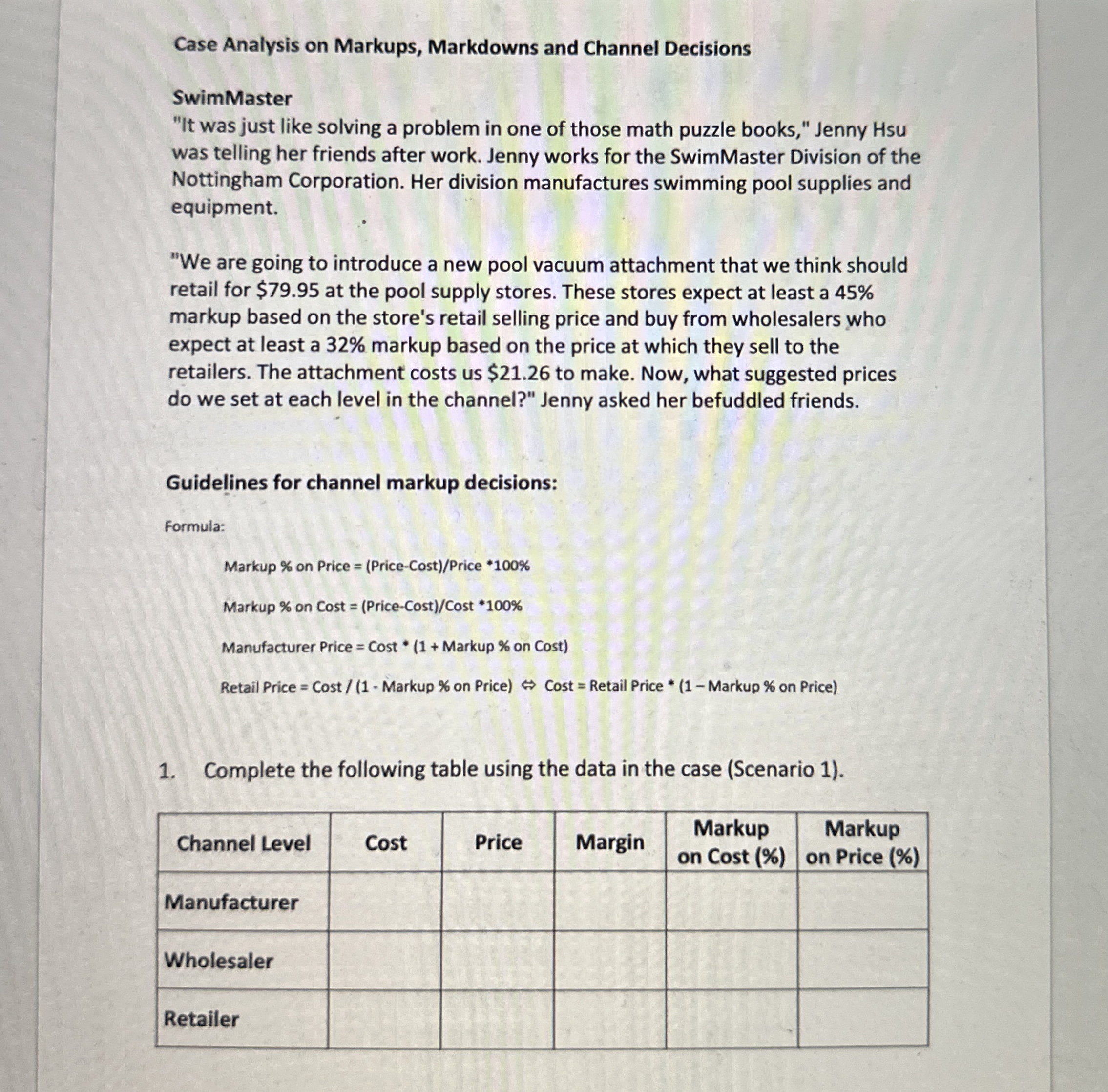  Case Analysis on Markups, Markdowns and Channel Decisions SwimMaster "It was