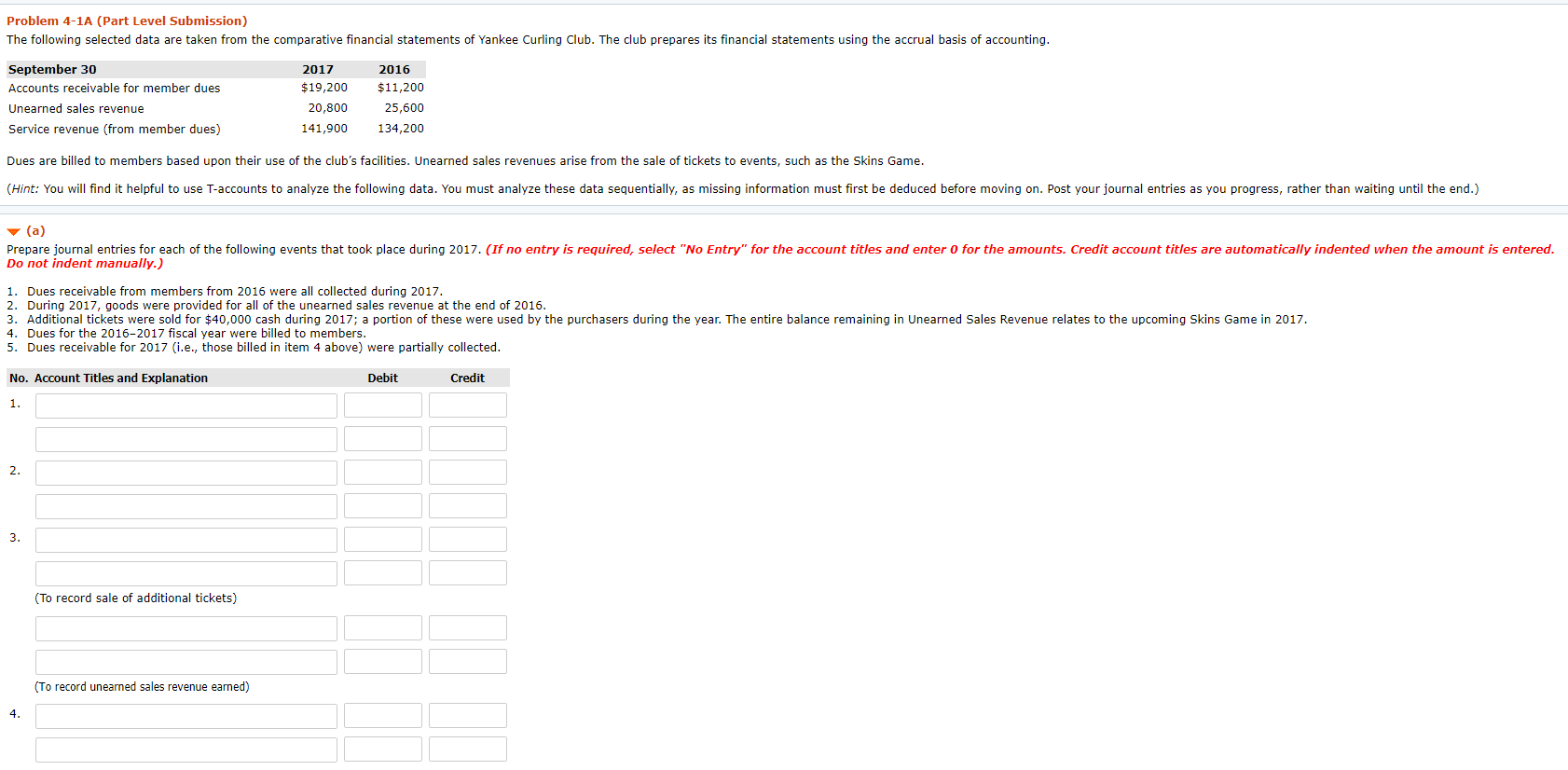  Problem 4-1A (Part Level Submission) The following selected data are taken