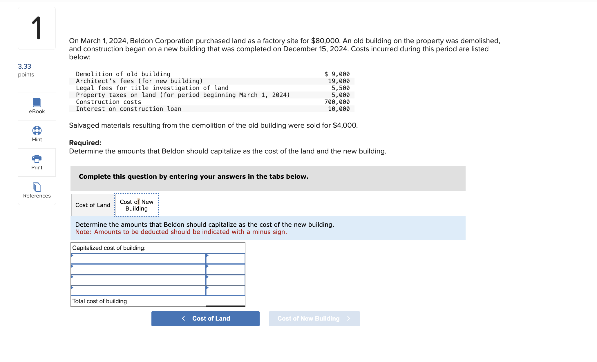  On March 1,2024, Beldon Corporation purchased land as a factory site