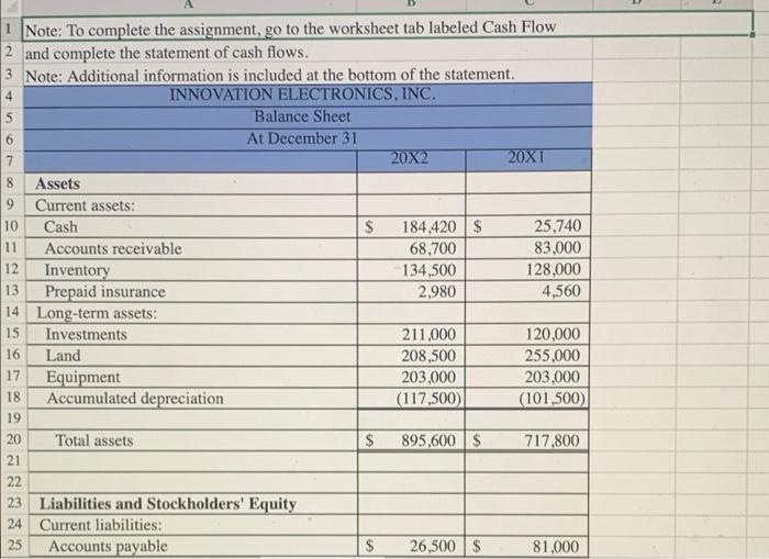 Note: To complete the assignment, go to the worksheet tab labeled Cash