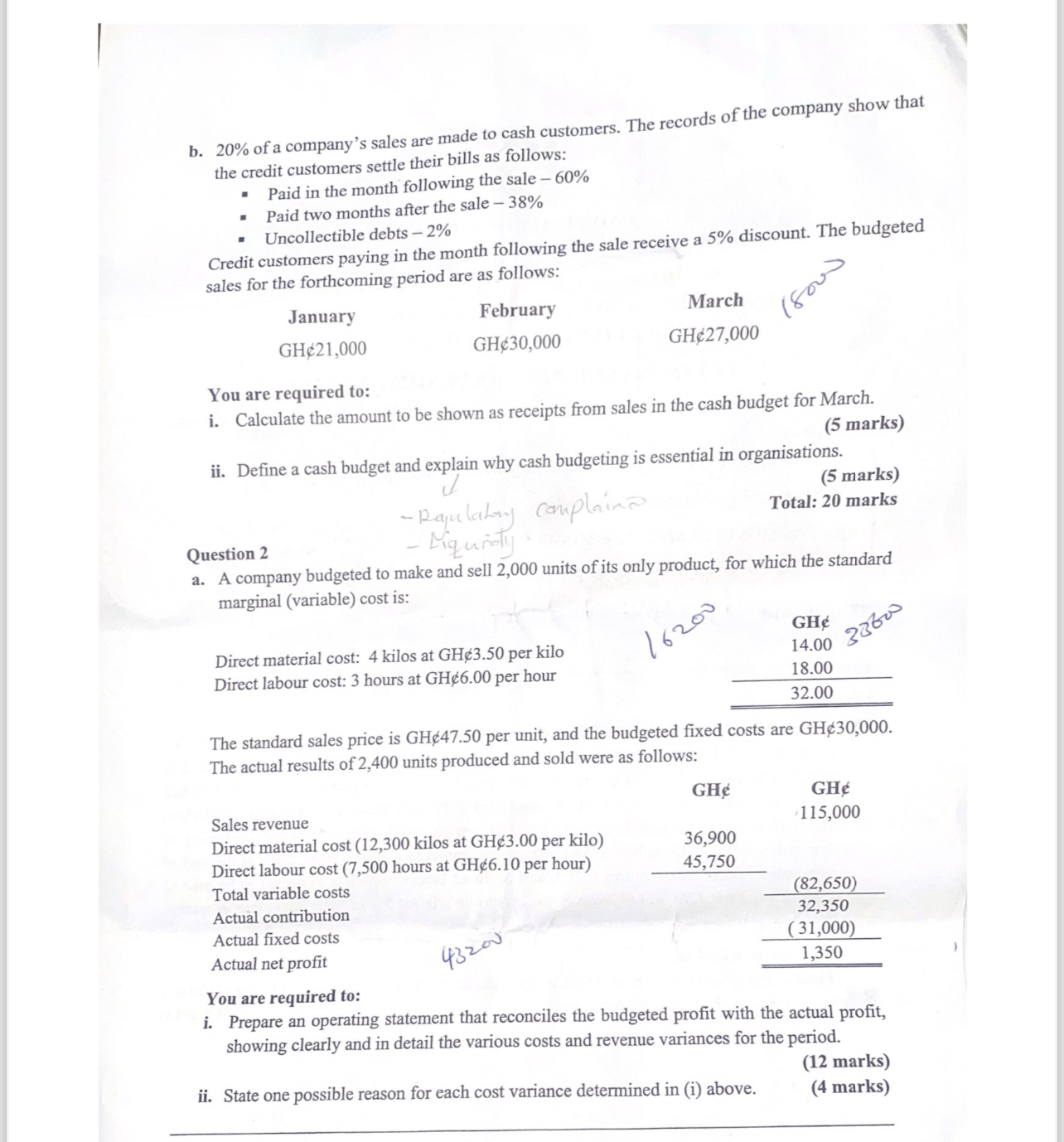  a. Acompany budgeted ot make and sel 2,000 units of its