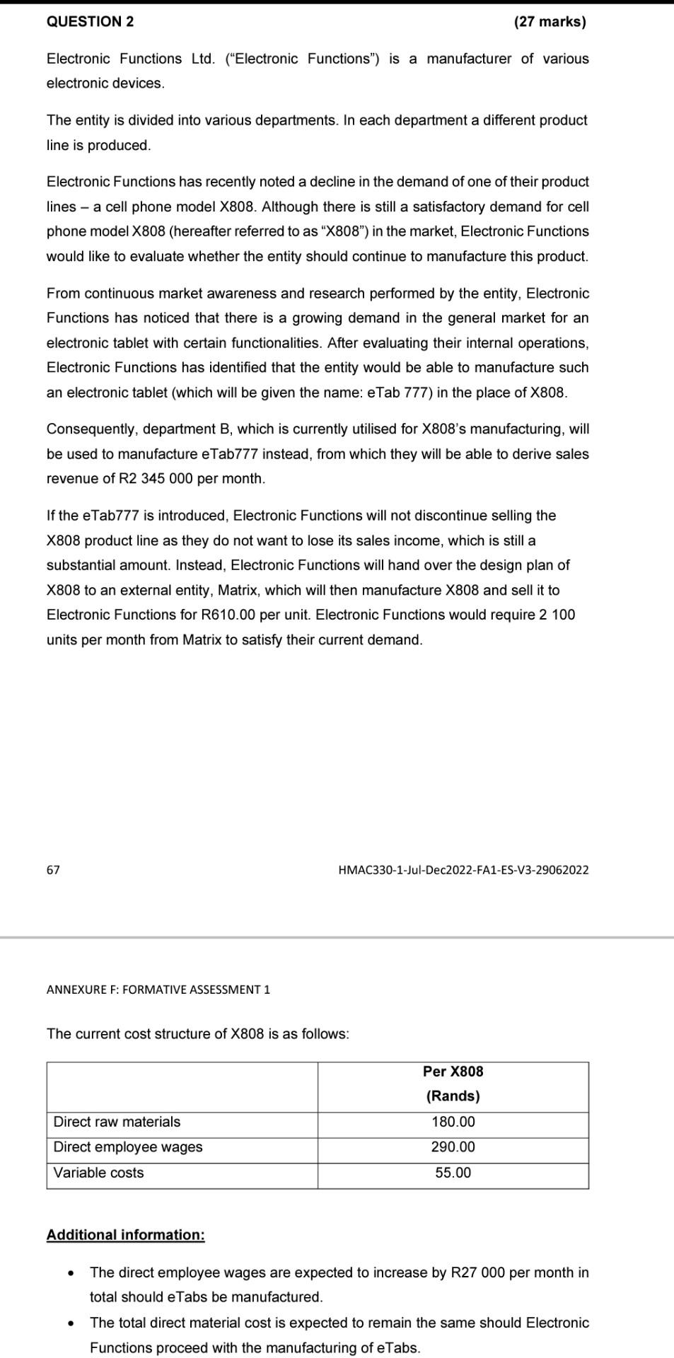 please help me with this QUESTION 2 (27 marks) Electronic Functions