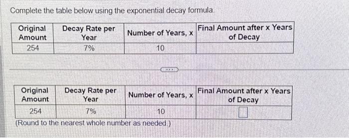 I need an answer please. Complete the table below using the exponential