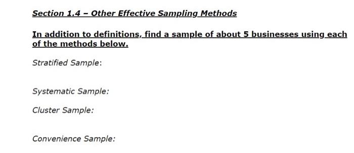  Section 1.4 - Other Effective Sampling Methods In addition to definitions,