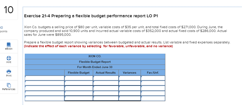 Exercise 21-4 Preparing a flexible budget performance report LO P1 points