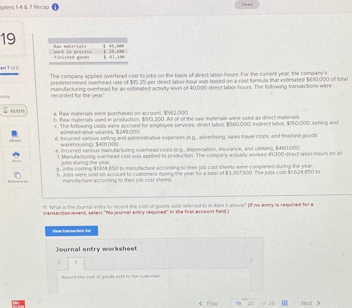  Saved apters 1-4 & 7 Recap 19 Raw materials Work in