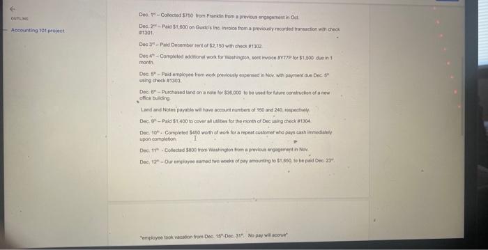 Need help making journal entry journal entry fir this information Dec. 22