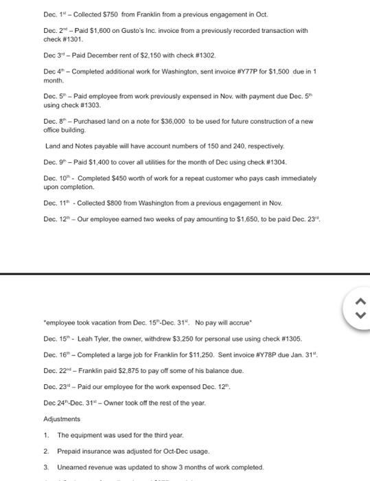 wa check ata0t. Dec 3t - Padd Docember tent of $2,150 with