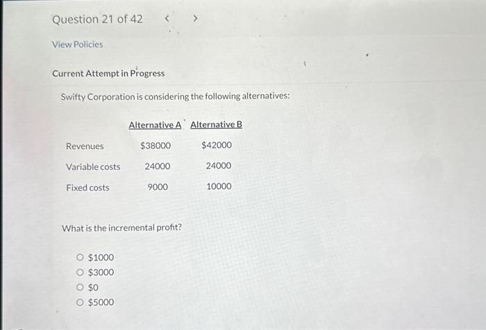 Need help solving question Current Attempt in Progress Swifty Corporation is considering