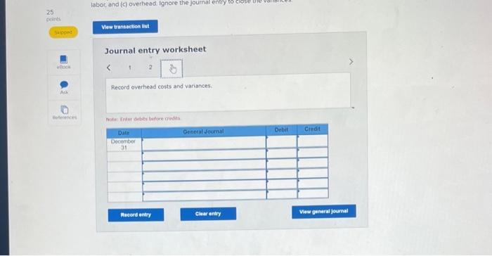 the company's costs and variances for the month for (o) direct matenals,