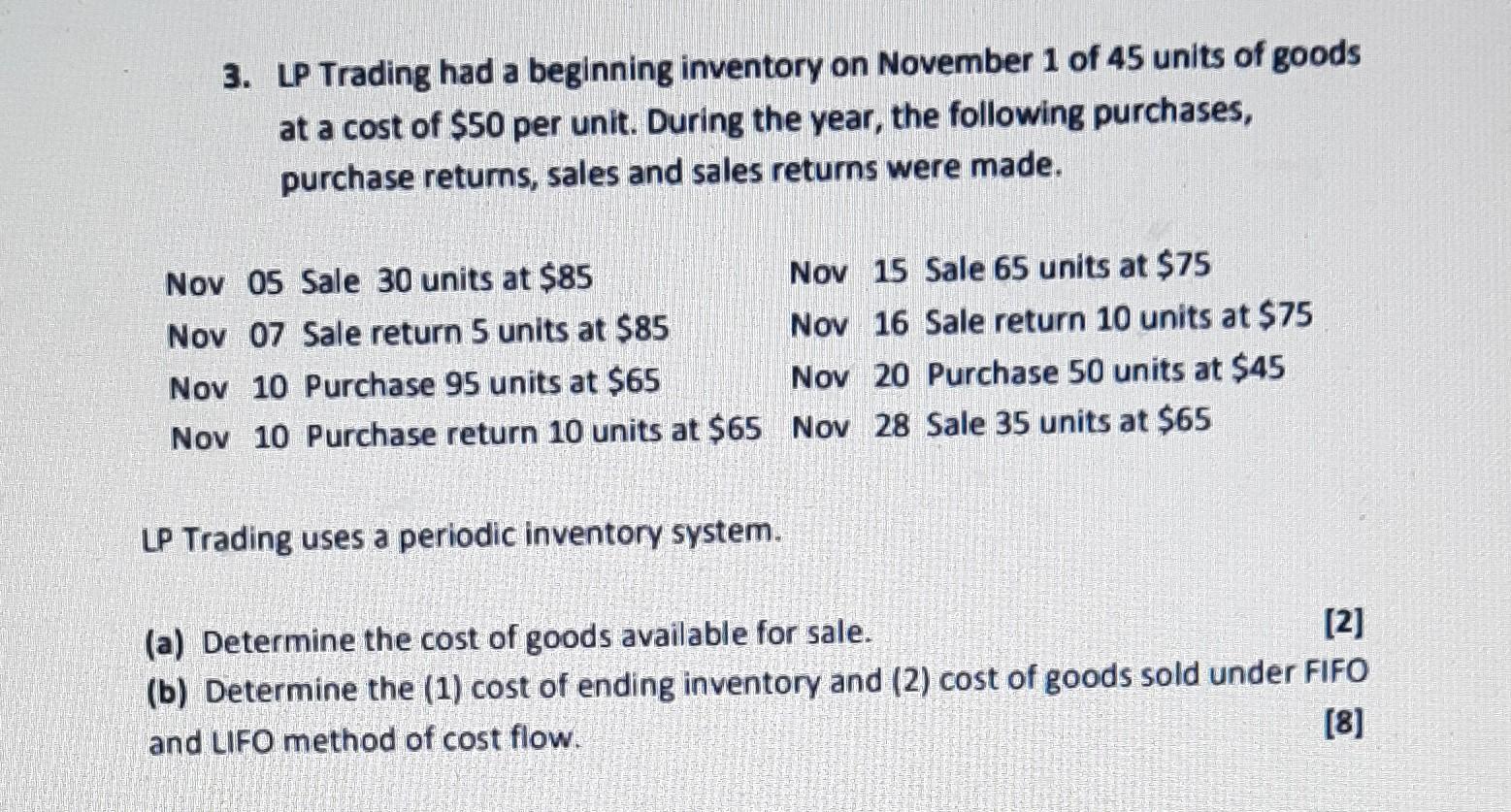 URGENT SOLUTION NEEDED 3. LP Trading had a beginning inventory on November