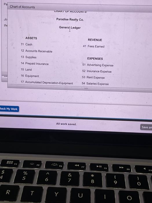 accrued salaries Instruction Chart of Accounts Journal Instructions Paradise Really Co. pays