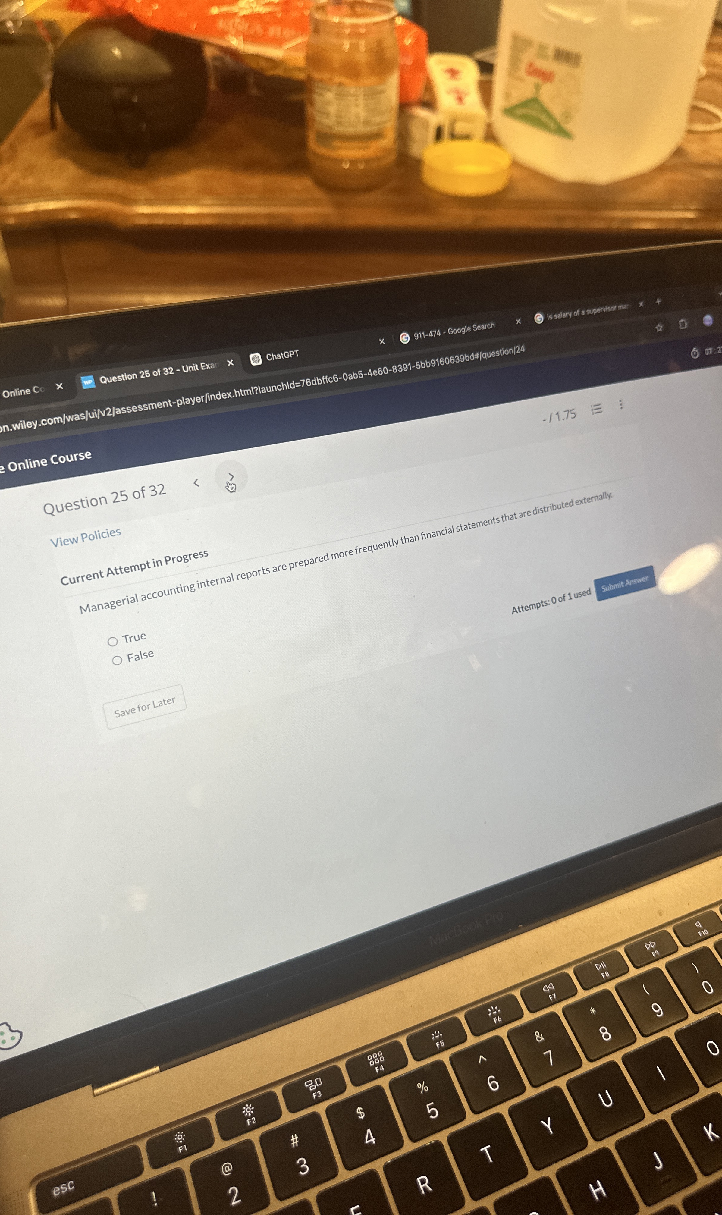  Current Attempt in Progress Managerial accounting internal reports are prepared more
