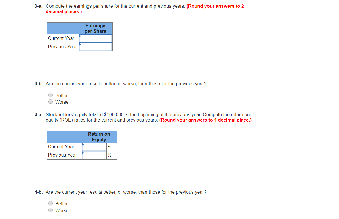showed the following summarized data Current Year Previous Year Income Statement Sales