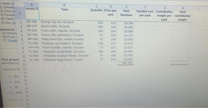  variable cost variable cost & contribution margin e steps y 1)