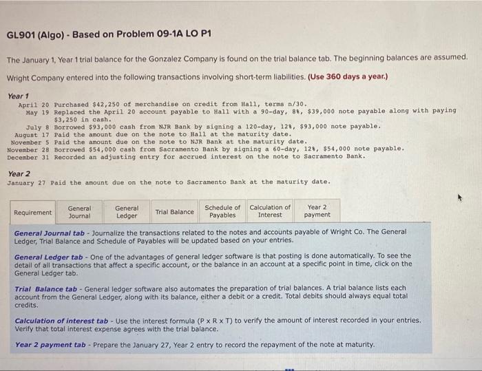  GL901 (Algo) - Based on Problem 09-1A LO P1 The January