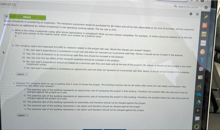 help please help HW9 (C12) a Search Us cours boek Tornen Industries