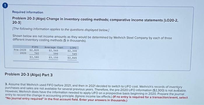 [LO20-2, 20-3] [The following information applies to the questions displayed below.] Shown