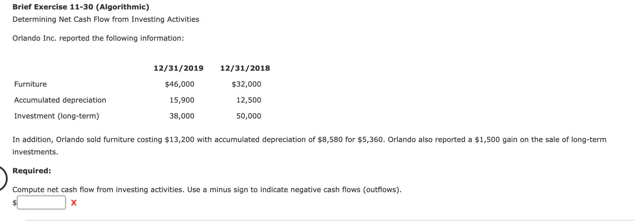  Brief Exercise 11-30 (Algorithmic) Determining Net Cash Flow from Investing Activities
