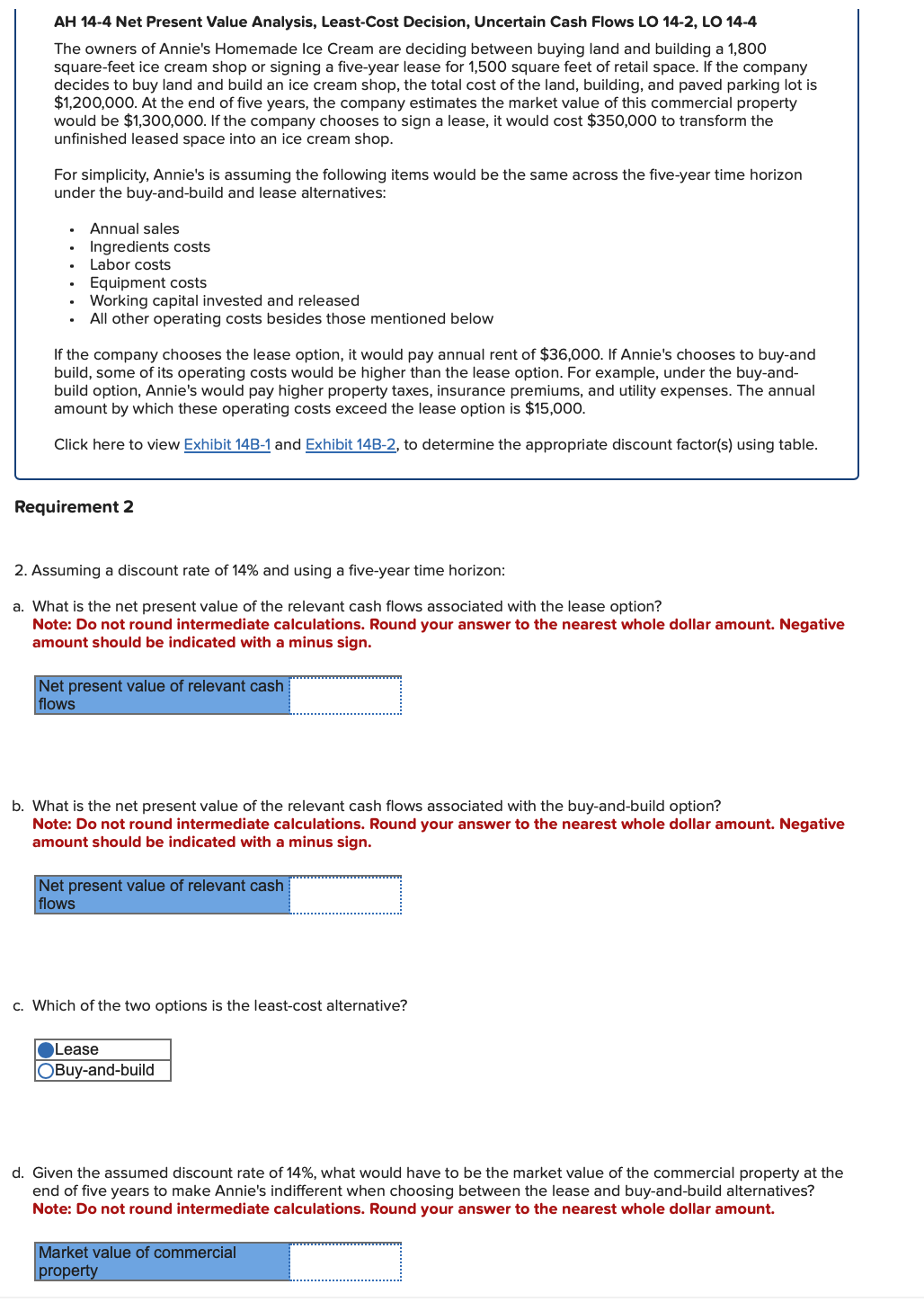  AH 14-4 Net Present Value Analysis, Least-Cost Decision, Uncertain Cash Flows