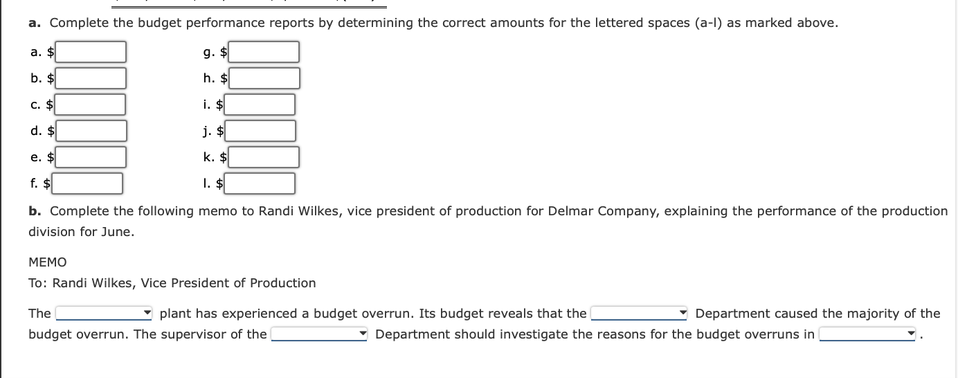 Problem 1: Budget Performance Reports for Cost Centers Partially completed budget performance