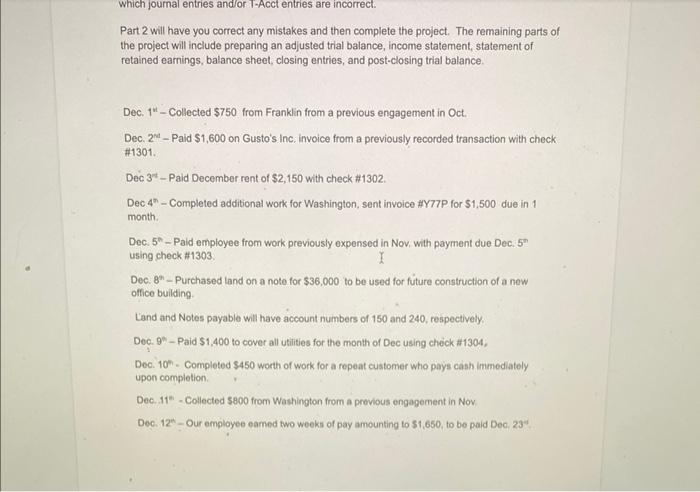 Help woth accounting please. Part 2 will have you correct any mistakes