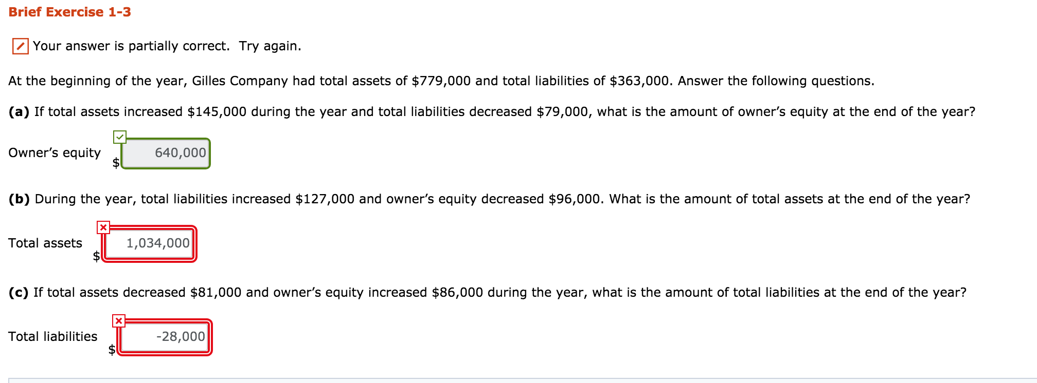 Brief Exercise 1-3 Your answer is partially correct. Try again. At