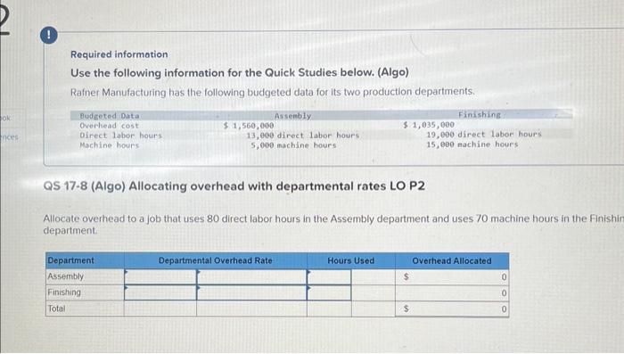  Required information Use the following information for the Quick Studies below.