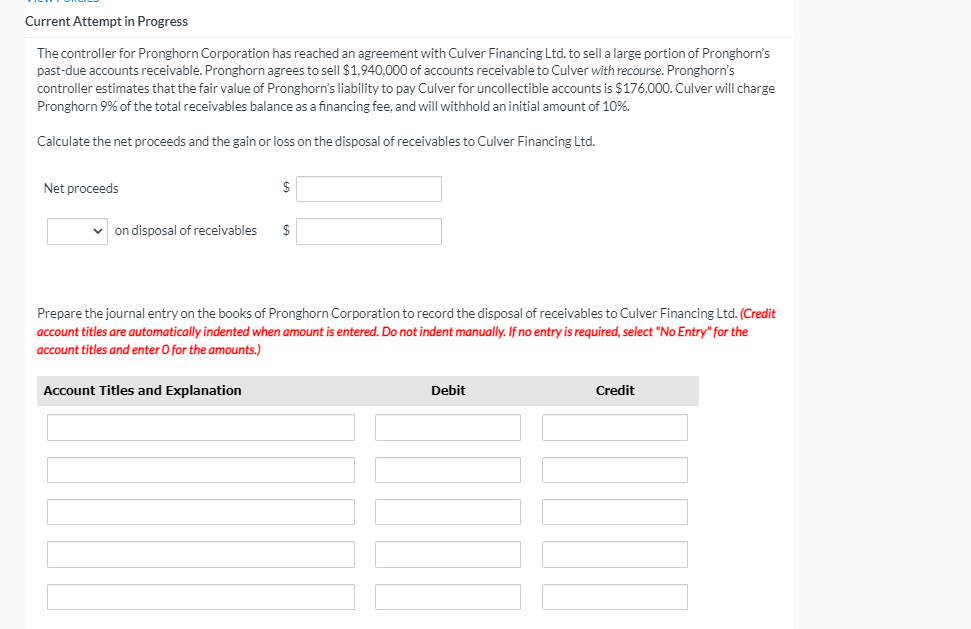 Current Attempt in Progress The controller for Pronghorn Corporation has reached