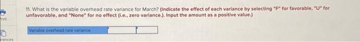 variance by selecting "F" for favorable, "U" for unfavorable, and "None" for
