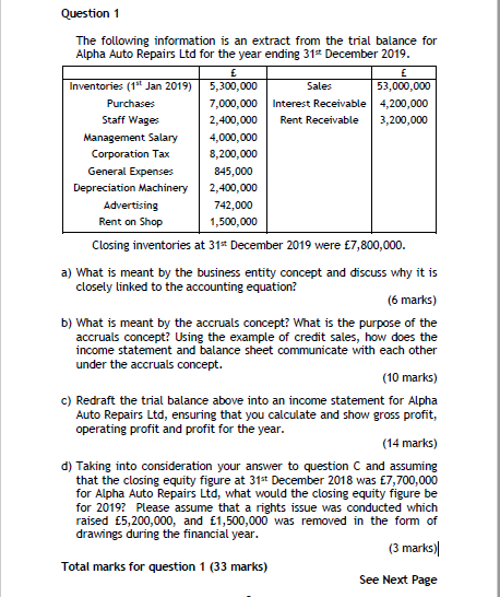 Please Answer Part c and d Only E Question 1 The following