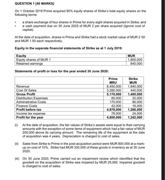 be in accounting format. updated. Equity QUESTION 1 [40 MARKS On October