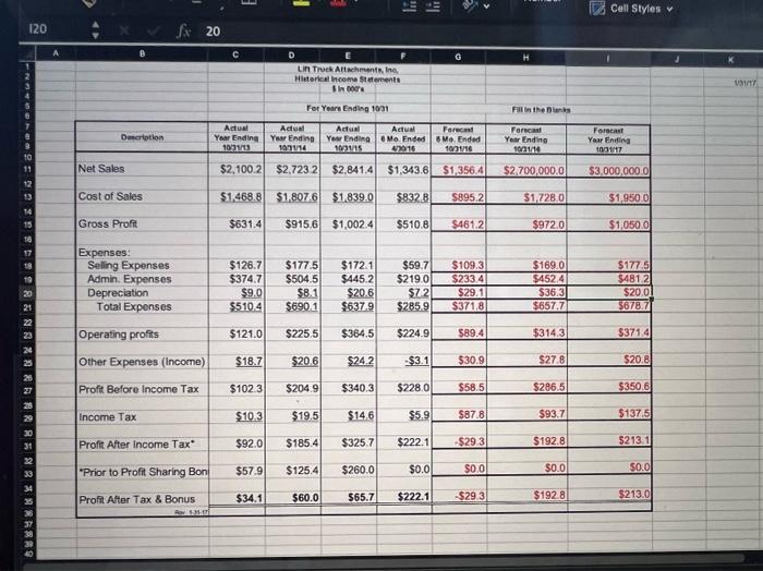 FORECAST The attached financial statements (income statements, balance sheets and statements of