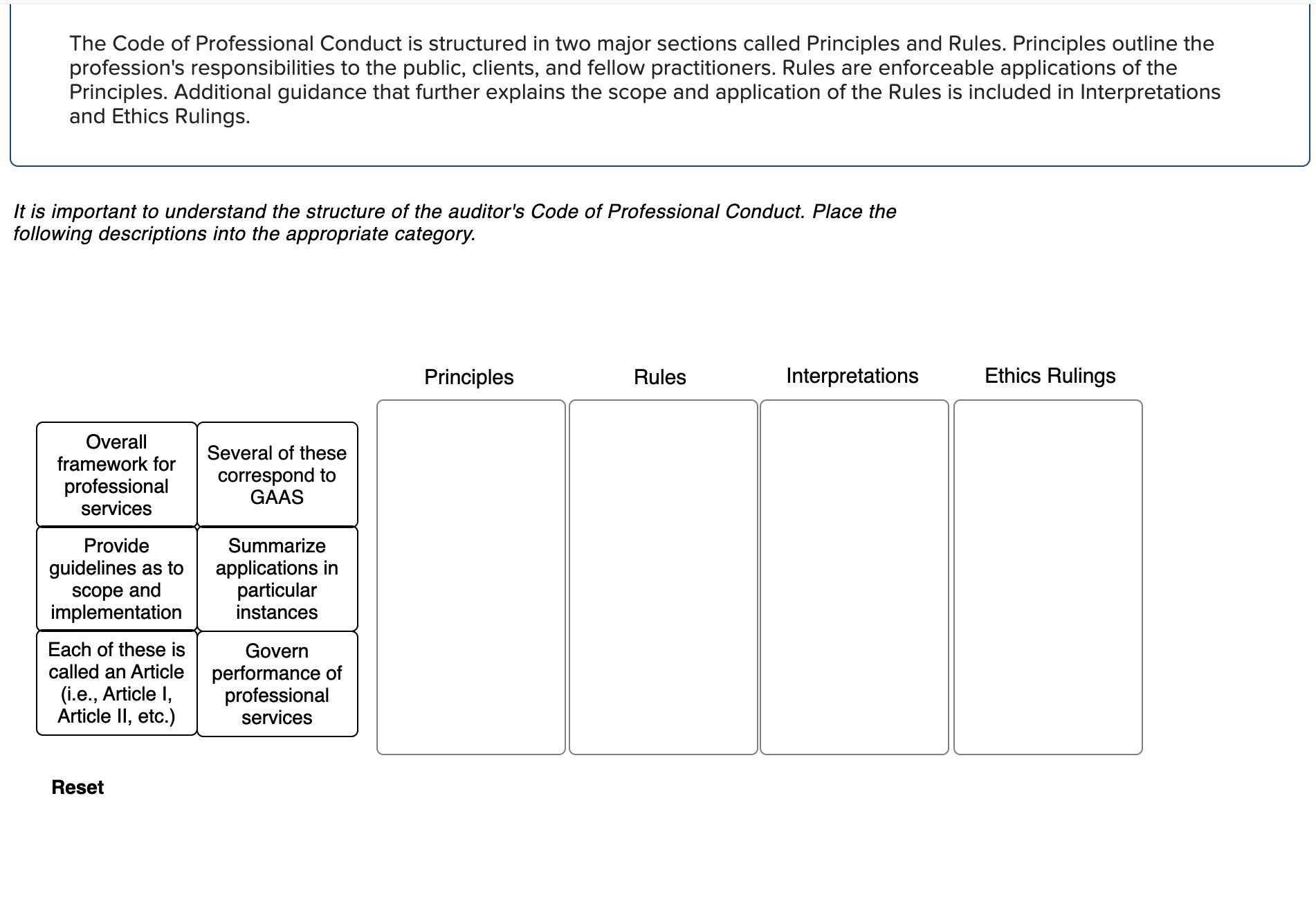  The Code of Professional Conduct is structured in two major sections