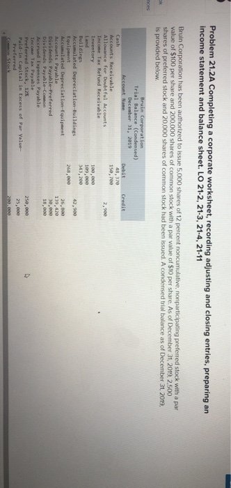  Problem 21.2A Completing a corporate worksheet, recording adjusting and closing entries,