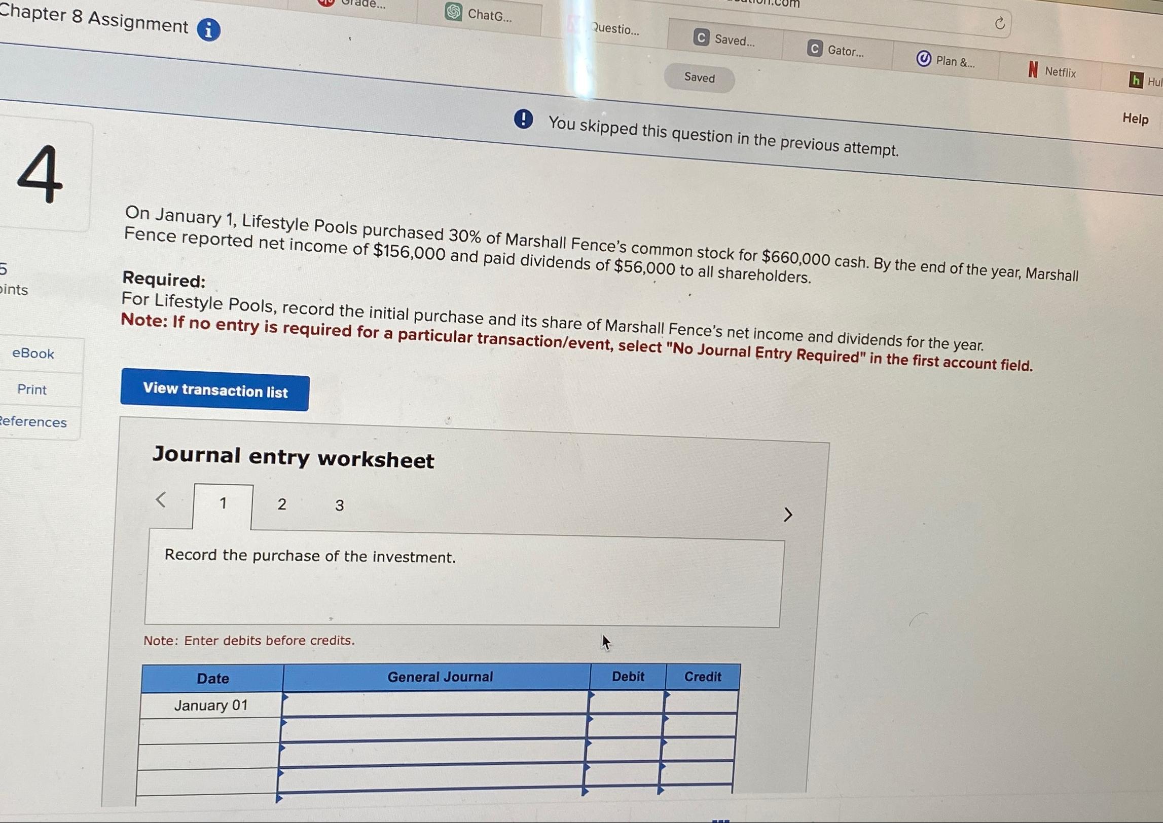  Chapter 8 Assignment (i ChatG.. Saved... Gator... Plan &.. Netflix Saved