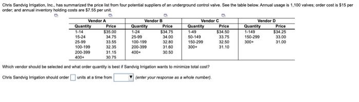 4 Which wendor should be selected and what order quanthy is best