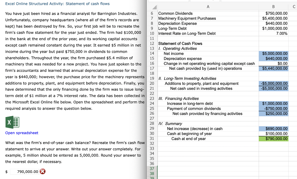 HELP PLEASE (THIS IS ONE PROBLEM) Excel Online Structured Activity: Statement of