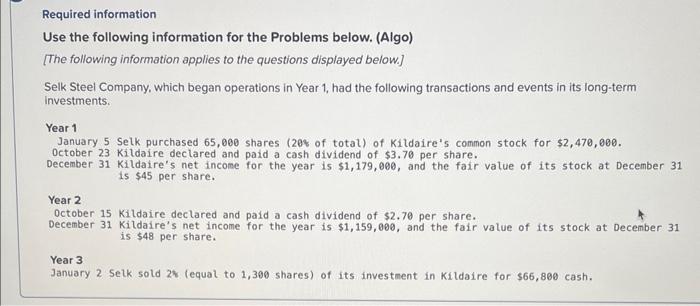 Record journal entries. NOTE the REQUIRED Information: "Circumstances indicate..." Required information Use