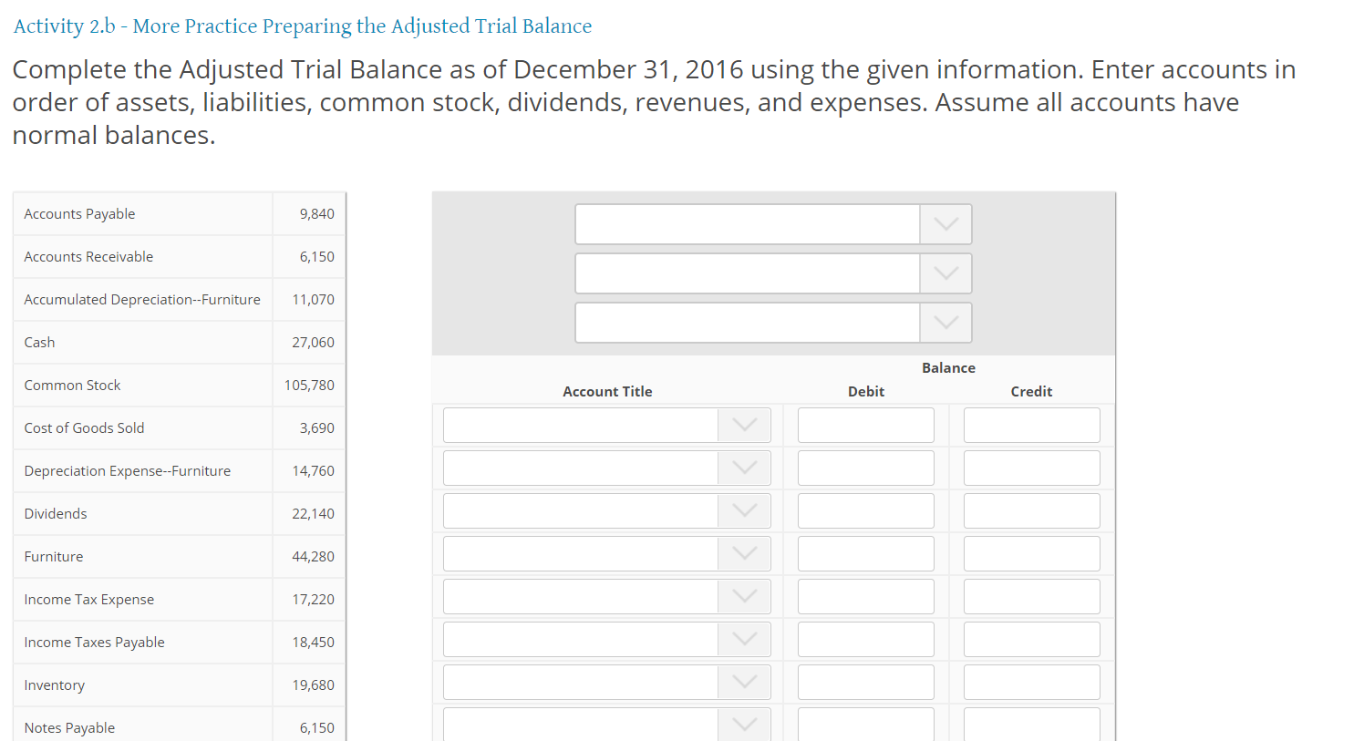  Activity 2.b - More Practice Preparing the Adjusted Trial Balance Complete